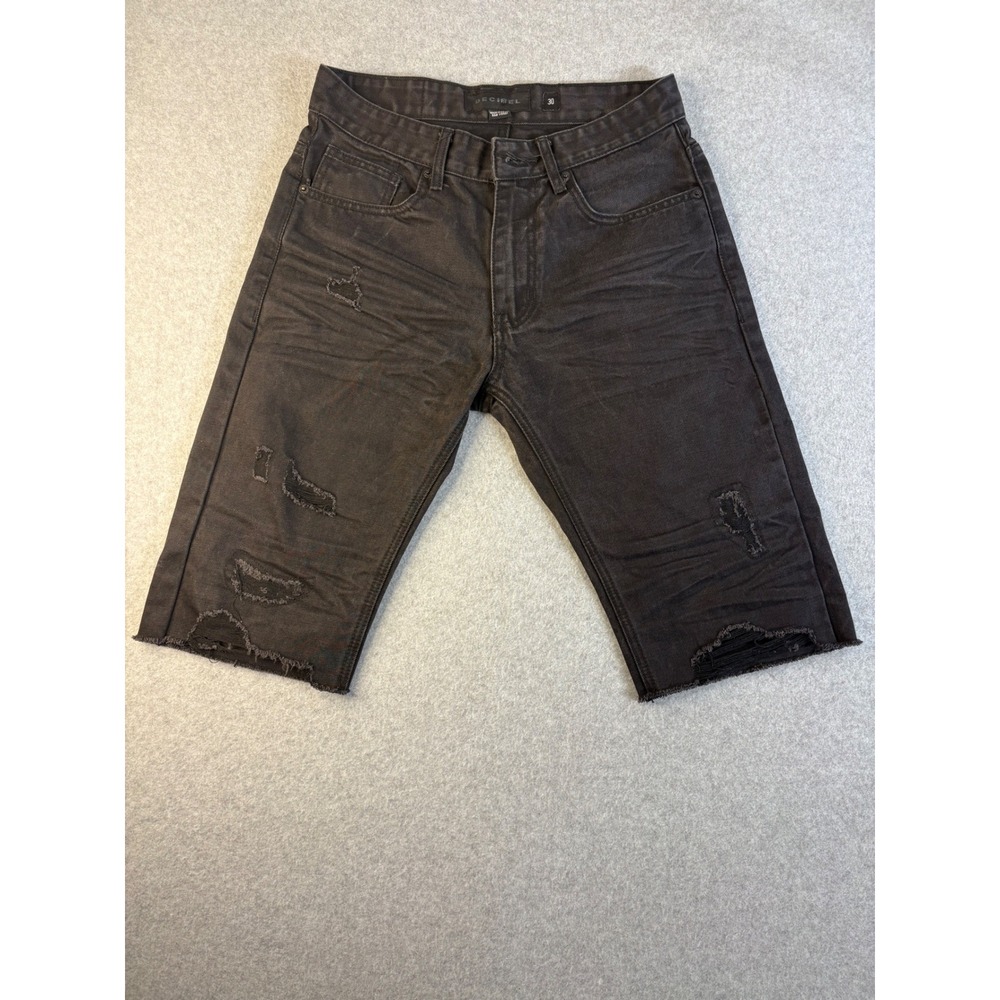 Decibel Mens Distressed Denim Shorts Black Ripped Frayed‎ Hem Size 30
